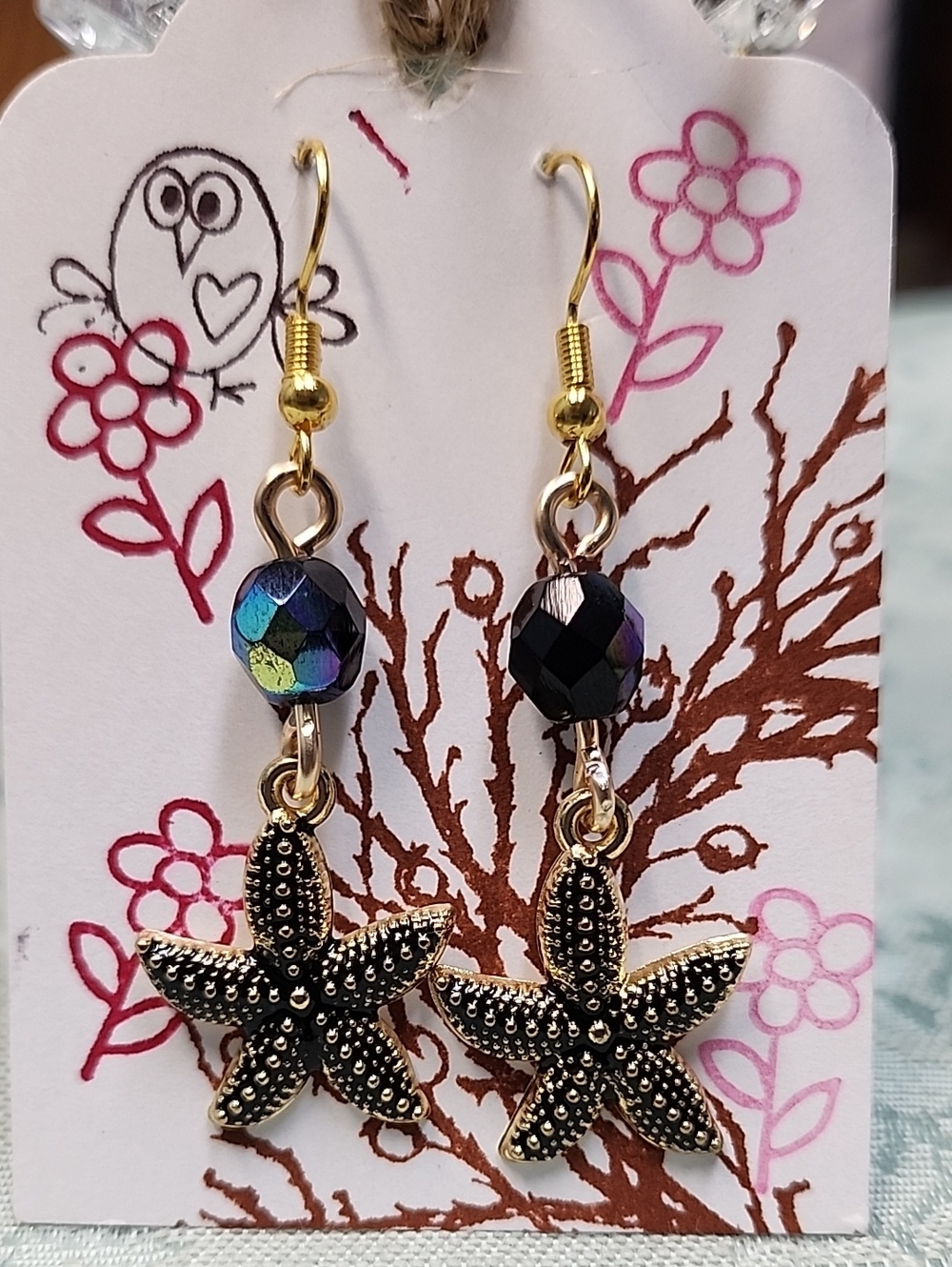 Black Starfish Dangle Earrings!